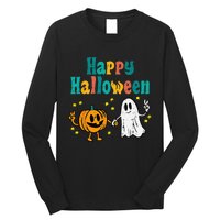 Spooky Halloween Pumpkin Ghost Retro Vibes Long Sleeve Shirt