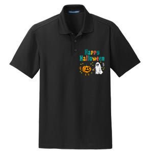 Spooky Halloween Pumpkin Ghost Retro Vibes Dry Zone Grid Polo