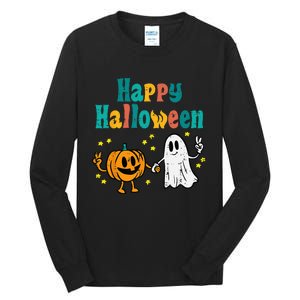 Spooky Halloween Pumpkin Ghost Retro Vibes Tall Long Sleeve T-Shirt