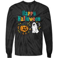 Spooky Halloween Pumpkin Ghost Retro Vibes Tie-Dye Long Sleeve Shirt