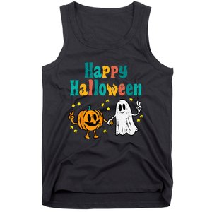 Spooky Halloween Pumpkin Ghost Retro Vibes Tank Top