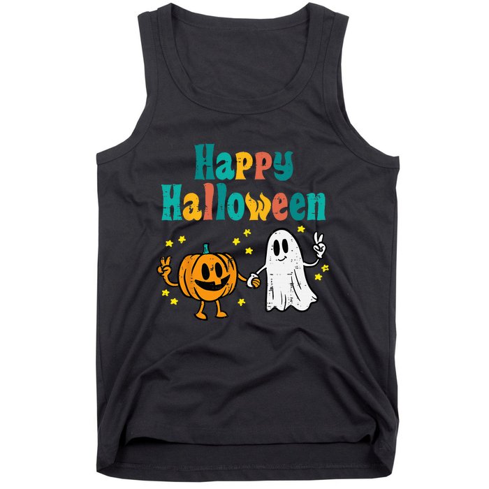 Spooky Halloween Pumpkin Ghost Retro Vibes Tank Top