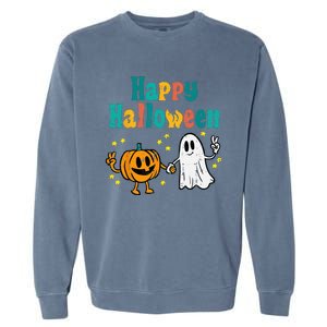 Spooky Halloween Pumpkin Ghost Retro Vibes Garment-Dyed Sweatshirt