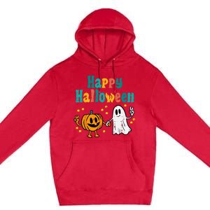 Spooky Halloween Pumpkin Ghost Retro Vibes Premium Pullover Hoodie