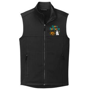 Spooky Halloween Pumpkin Ghost Retro Vibes Collective Smooth Fleece Vest