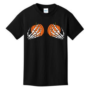 Skeleton Hand Pumpkin Bra Costume Funny Halloween Kids T-Shirt