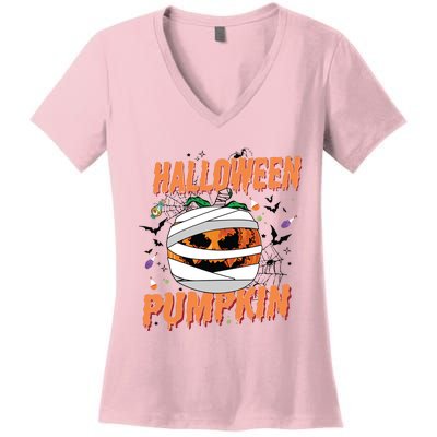 Scary Halloween Pumpkin Vintage Stay Spooky Women's V-Neck T-Shirt