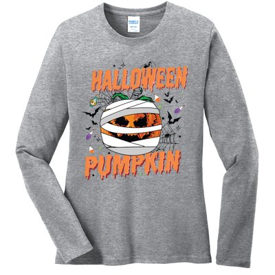 Scary Halloween Pumpkin Vintage Stay Spooky Ladies Long Sleeve Shirt