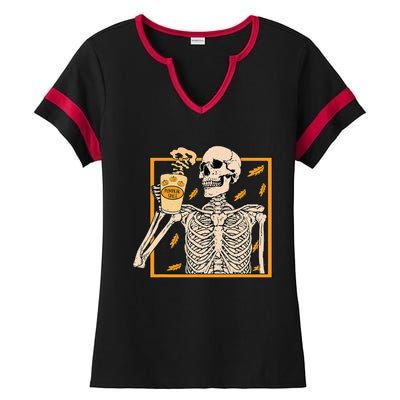 Spooky Halloween Pumpkin Spice Syrup Creamer Ladies Halftime Notch Neck Tee