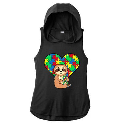 Sloth Heart Puzzle Piece Ribbon Cool Autism Awareness Gift Ladies PosiCharge Tri-Blend Wicking Draft Hoodie Tank