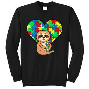 Sloth Heart Puzzle Piece Ribbon Cool Autism Awareness Gift Sweatshirt