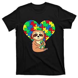 Sloth Heart Puzzle Piece Ribbon Cool Autism Awareness Gift T-Shirt