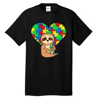 Sloth Heart Puzzle Piece Ribbon Cool Autism Awareness Gift Tall T-Shirt