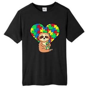 Sloth Heart Puzzle Piece Ribbon Cool Autism Awareness Gift Tall Fusion ChromaSoft Performance T-Shirt