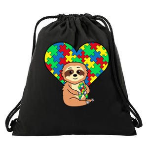 Sloth Heart Puzzle Piece Ribbon Cool Autism Awareness Gift Drawstring Bag