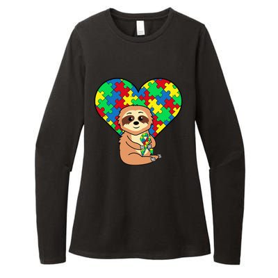 Sloth Heart Puzzle Piece Ribbon Cool Autism Awareness Gift Womens CVC Long Sleeve Shirt