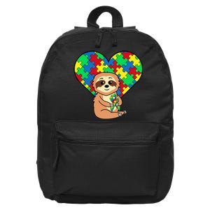 Sloth Heart Puzzle Piece Ribbon Cool Autism Awareness Gift 16 in Basic Backpack