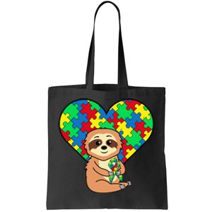 Sloth Heart Puzzle Piece Ribbon Cool Autism Awareness Gift Tote Bag