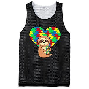 Sloth Heart Puzzle Piece Ribbon Cool Autism Awareness Gift Mesh Reversible Basketball Jersey Tank