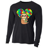 Sloth Heart Puzzle Piece Ribbon Cool Autism Awareness Gift Cooling Performance Long Sleeve Crew