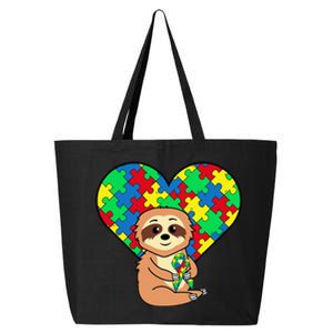 Sloth Heart Puzzle Piece Ribbon Cool Autism Awareness Gift 25L Jumbo Tote