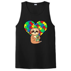 Sloth Heart Puzzle Piece Ribbon Cool Autism Awareness Gift PosiCharge Competitor Tank