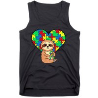 Sloth Heart Puzzle Piece Ribbon Cool Autism Awareness Gift Tank Top