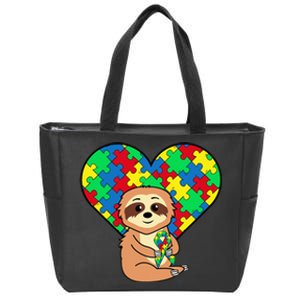 Sloth Heart Puzzle Piece Ribbon Cool Autism Awareness Gift Zip Tote Bag