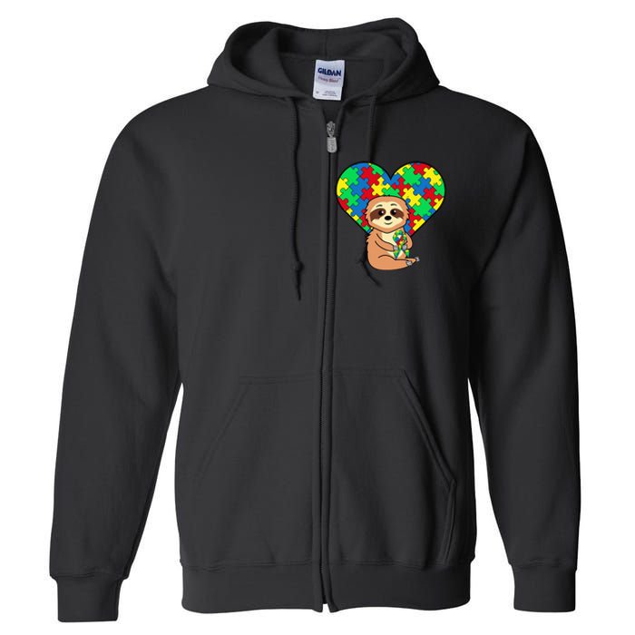 Sloth Heart Puzzle Piece Ribbon Cool Autism Awareness Gift Full Zip Hoodie