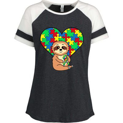 Sloth Heart Puzzle Piece Ribbon Cool Autism Awareness Gift Enza Ladies Jersey Colorblock Tee