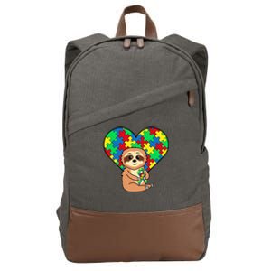 Sloth Heart Puzzle Piece Ribbon Cool Autism Awareness Gift Cotton Canvas Backpack