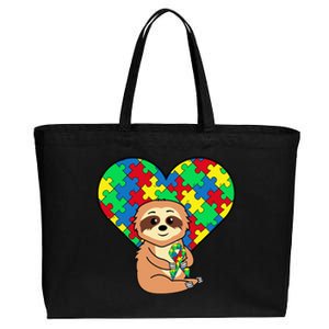 Sloth Heart Puzzle Piece Ribbon Cool Autism Awareness Gift Cotton Canvas Jumbo Tote