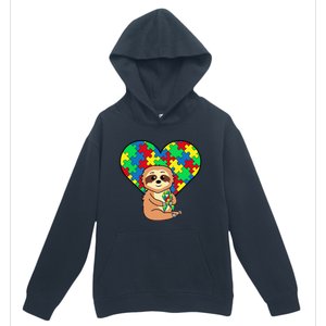 Sloth Heart Puzzle Piece Ribbon Cool Autism Awareness Gift Urban Pullover Hoodie