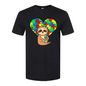 Sloth Heart Puzzle Piece Ribbon Cool Autism Awareness Gift Softstyle CVC T-Shirt