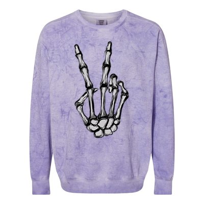 Skeleton Hand Peace Sign Funny Pocket Halloween Peace Lover Gift Colorblast Crewneck Sweatshirt