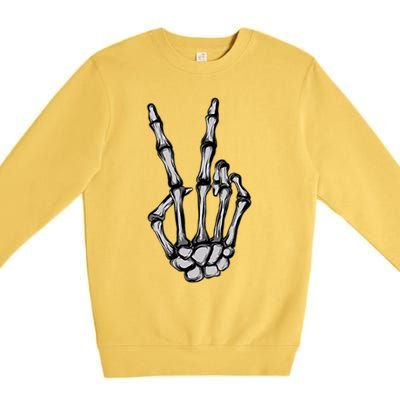 Skeleton Hand Peace Sign Funny Pocket Halloween Peace Lover Gift Premium Crewneck Sweatshirt