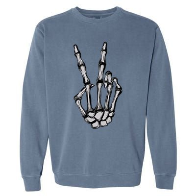 Skeleton Hand Peace Sign Funny Pocket Halloween Peace Lover Gift Garment-Dyed Sweatshirt