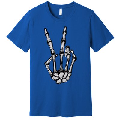 Skeleton Hand Peace Sign Funny Pocket Halloween Peace Lover Gift Premium T-Shirt