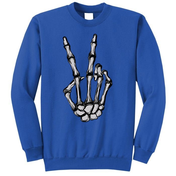 Skeleton Hand Peace Sign Funny Pocket Halloween Peace Lover Gift Tall Sweatshirt