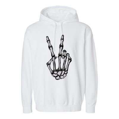 Skeleton Hand Peace Sign Funny Pocket Halloween Peace Lover Gift Garment-Dyed Fleece Hoodie