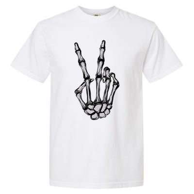 Skeleton Hand Peace Sign Funny Pocket Halloween Peace Lover Gift Garment-Dyed Heavyweight T-Shirt