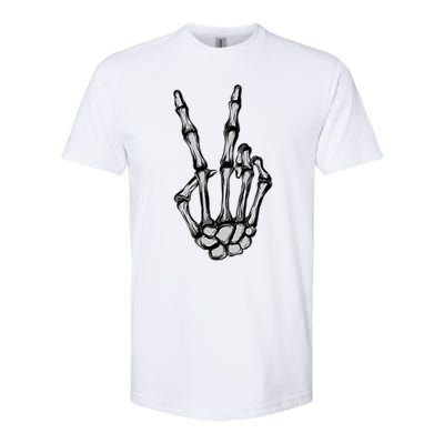 Skeleton Hand Peace Sign Funny Pocket Halloween Peace Lover Gift Softstyle CVC T-Shirt