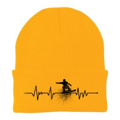 Snowboarding Heartbeat Pulse Distressed For Ski Lovers Cute Gift Knit Cap Winter Beanie