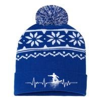 Snowboarding Heartbeat Pulse Distressed For Ski Lovers Cute Gift USA-Made Snowflake Beanie