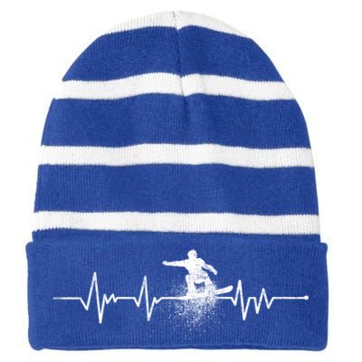 Snowboarding Heartbeat Pulse Distressed For Ski Lovers Cute Gift Striped Beanie with Solid Band