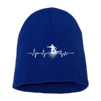 Snowboarding Heartbeat Pulse Distressed For Ski Lovers Cute Gift Short Acrylic Beanie