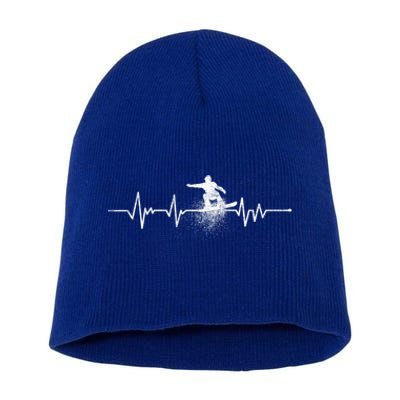 Snowboarding Heartbeat Pulse Distressed For Ski Lovers Cute Gift Short Acrylic Beanie