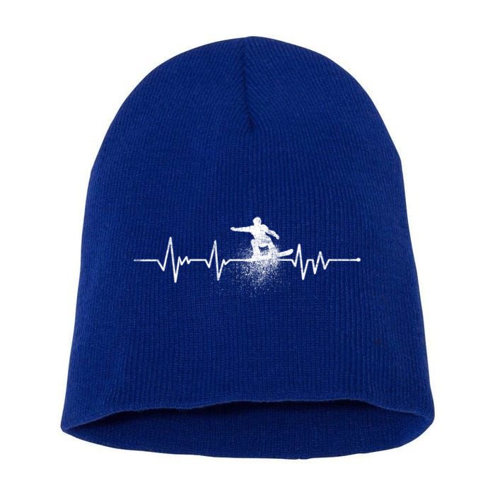 Snowboarding Heartbeat Pulse Distressed For Ski Lovers Cute Gift Short Acrylic Beanie