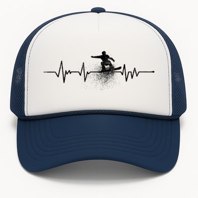 Snowboarding Heartbeat Pulse Distressed For Ski Lovers Cute Gift Trucker Hat