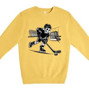 Skeleton Hockey Player In Action Ice Hockey Cute Gift Premium Crewneck Sweatshirt